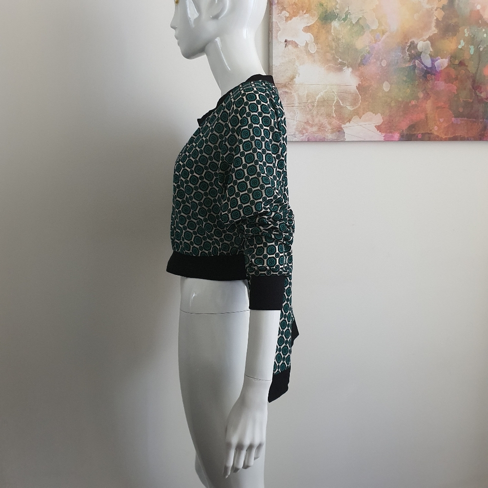CUE Size 10 Long Sleeve Teal Print Oversized Lightweight High Low Top - Picture 2 of 11